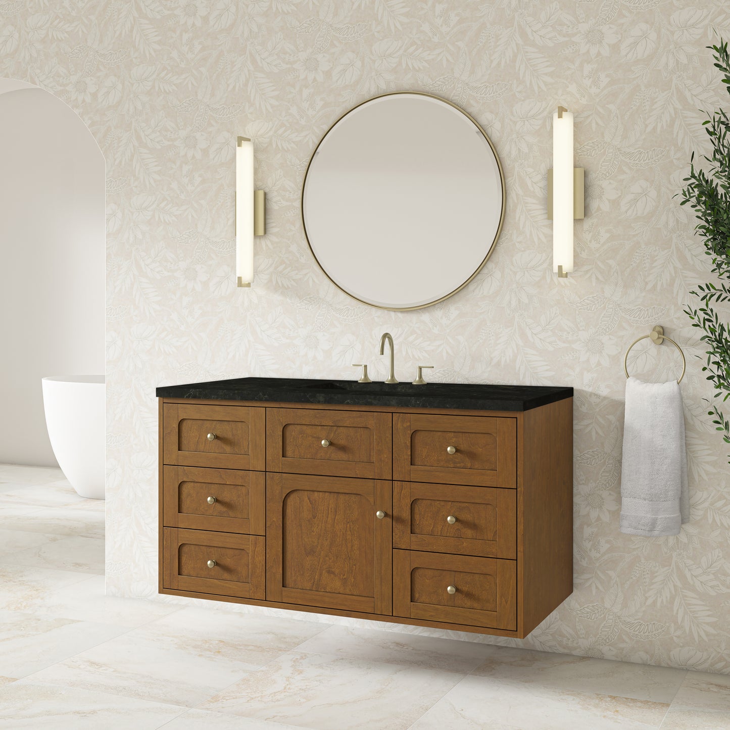 Renovate for Less Atlanta Laurent 48" Single Vanity, Honey Oak w/ 3 CM Phantome Eclos Top