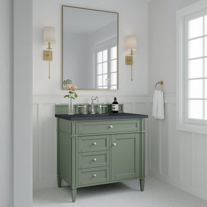 Renovate for Less Atlanta Brittany 36" Single Vanity, Smokey Celadon w/ 3 CM Charcoal Soapstone Top