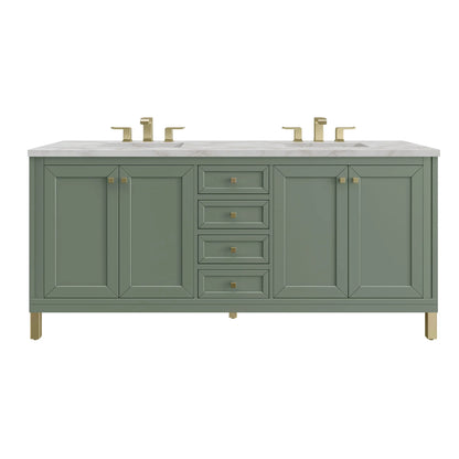 Chicago 72" Double Vanity, Smokey Celadon, w/ 3 CM Victorian Silver Silestone® Top