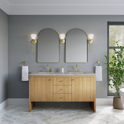 Renovate for Less Atlanta Hudson 60" Double Vanity, Light Natural Oak w/ 3 CM Victorian Silver Top w/FreePower Wireless Charger