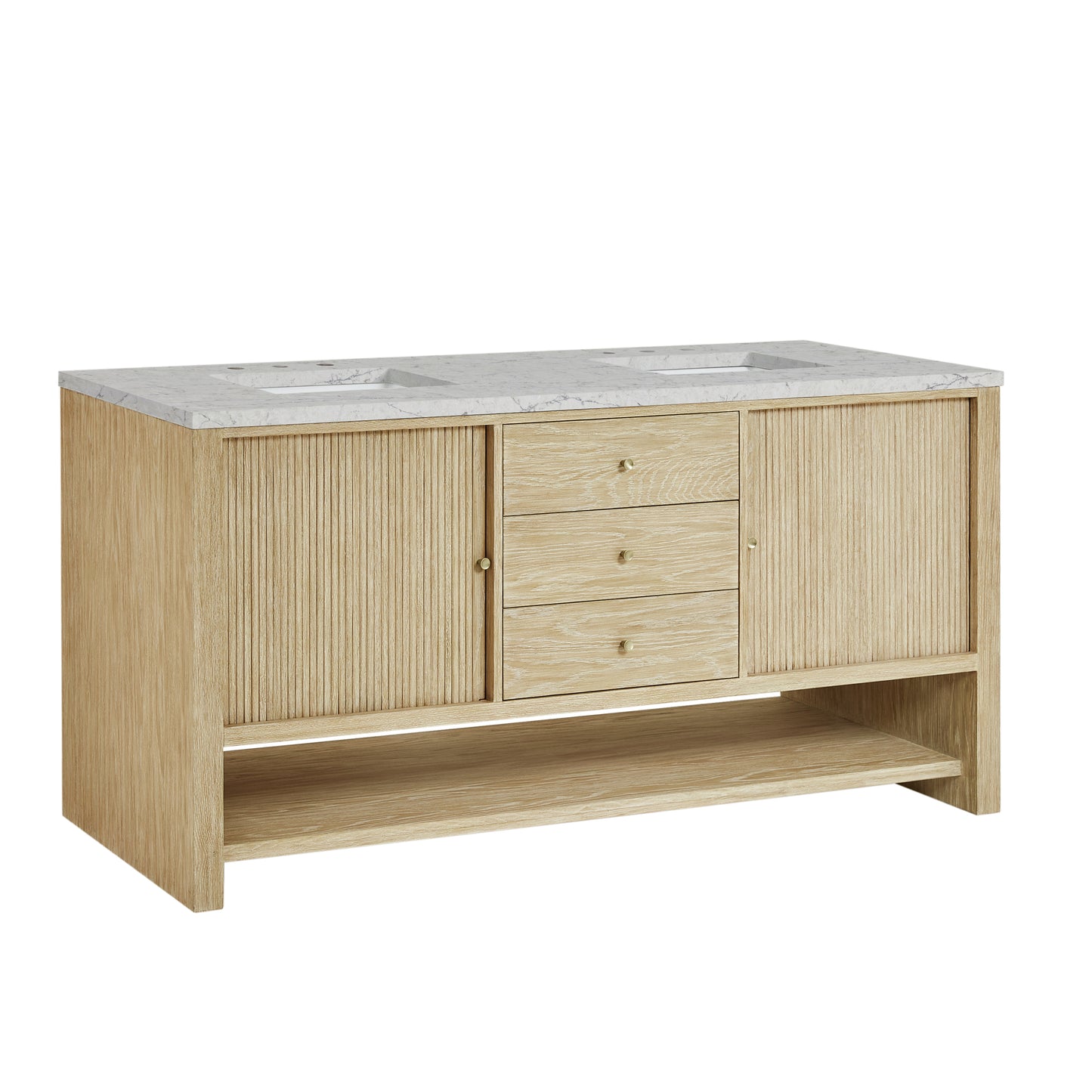Renovate for Less Atlanta Marigot 72" Double Vanity, Sunwashed Oak w/ 3 CM Eternal Jasmine Pearl Silestone Top