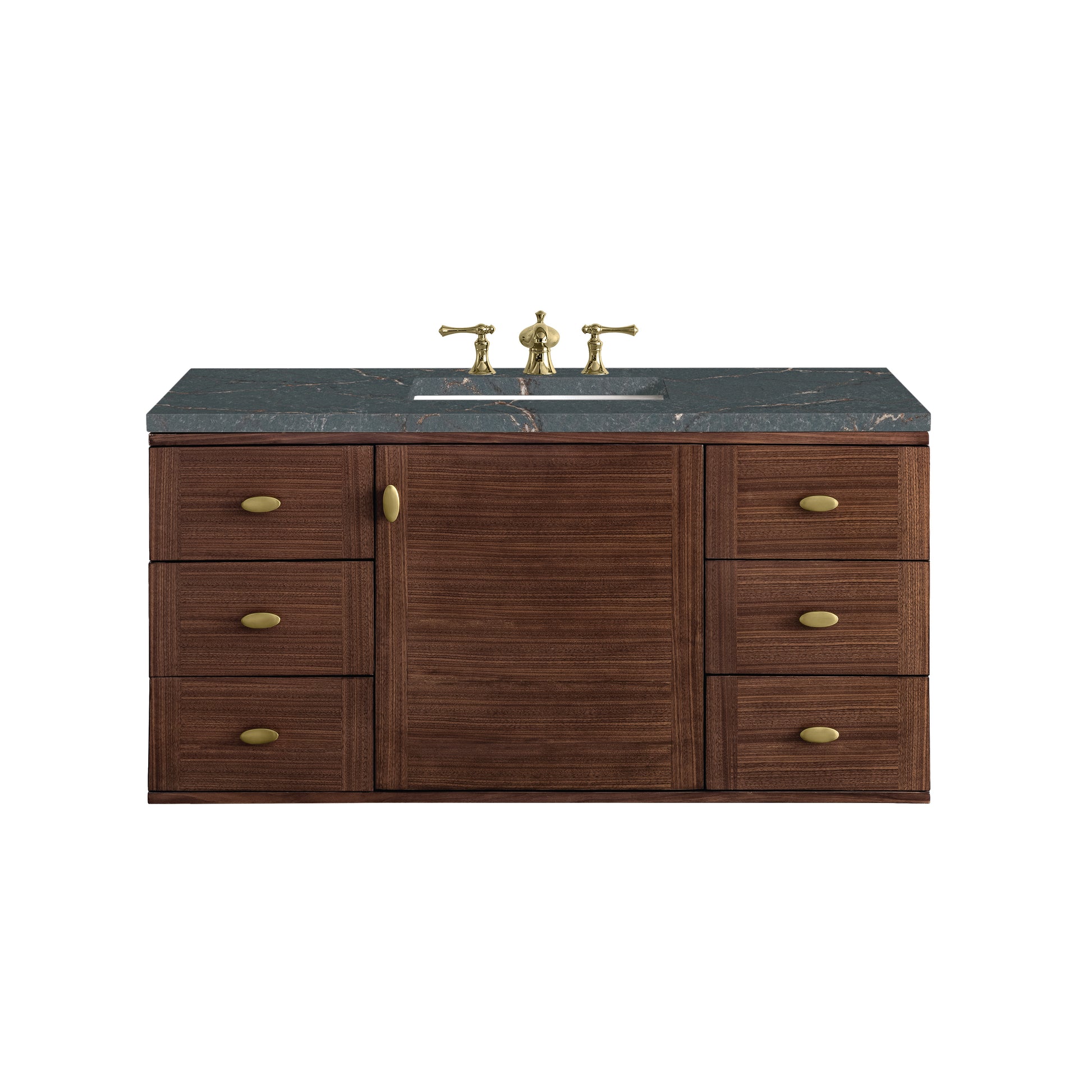 Renovate for Less Atlanta Amberly 48" Single Vanity, Mid-Century Walnut w/ 3 CM Parisien Bleu Top