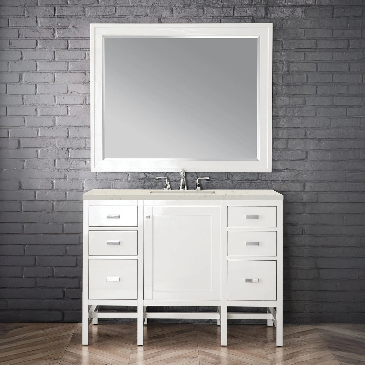 Addison 48" Single Vanity, Glossy White, w/ 3 CM Siberian Silestone Top