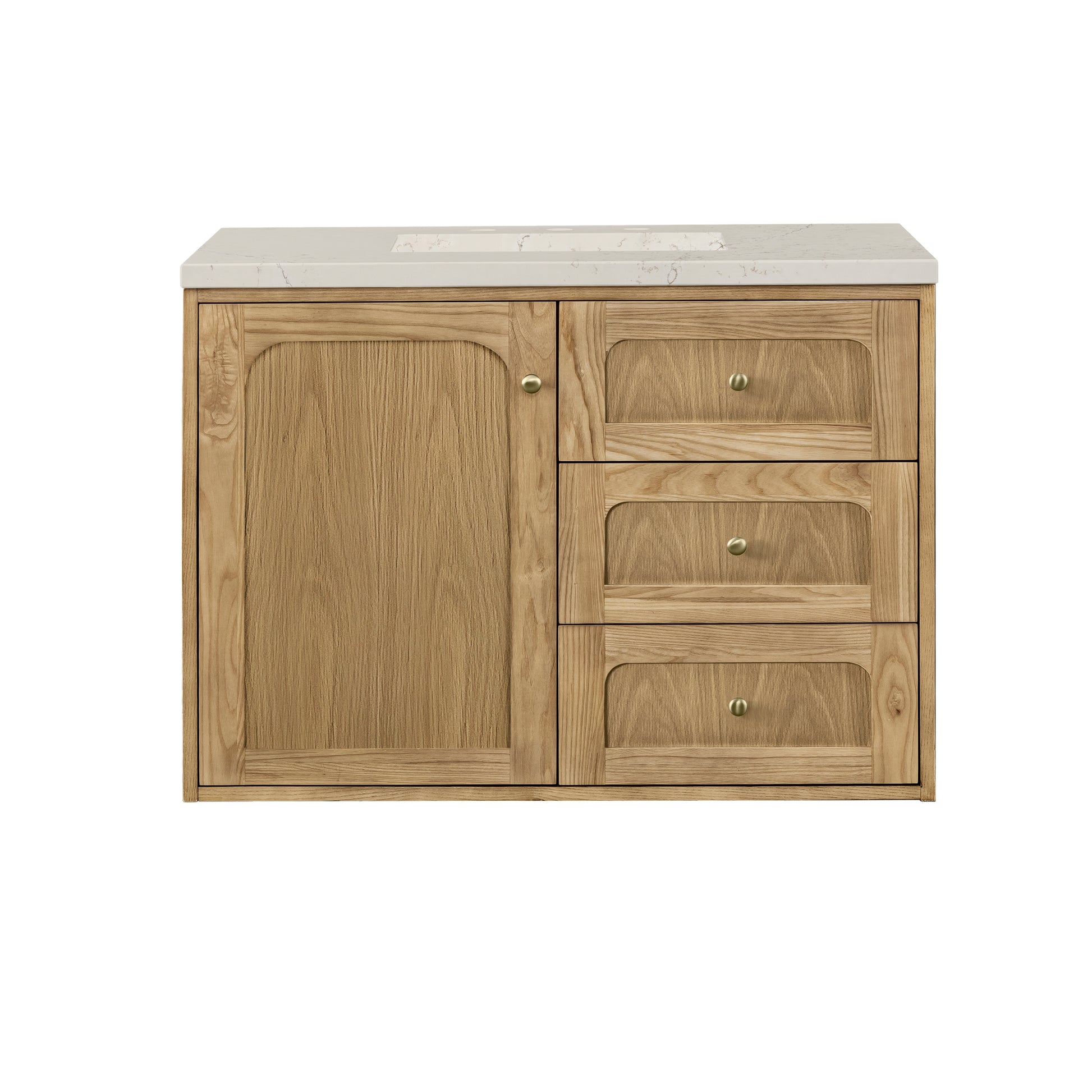 Renovate for Less Atlanta Laurent 36" Single Vanity, Light Natural Oak, w/ 3 CM Siberian Silestone Top