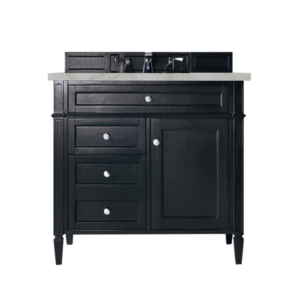 Renovate for Less Atlanta Brittany 36" Single Vanity, Black Onyx w/ 3 CM Victorian Silver Silestone Top