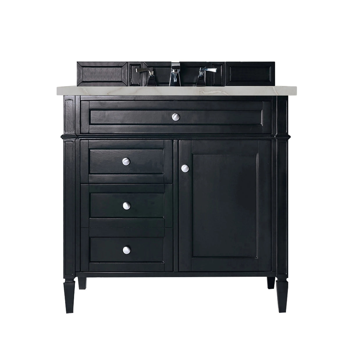 Brittany 36" Single Vanity, Black Onyx w/ 3 CM Victorian Silver Silestone Top