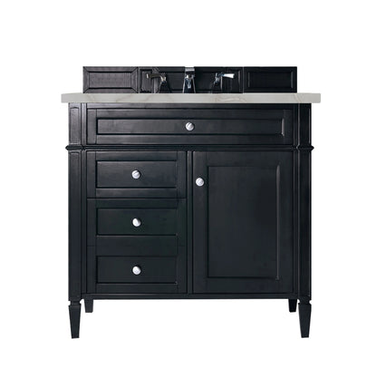 Brittany 36" Single Vanity, Black Onyx w/ 3 CM Victorian Silver Silestone Top