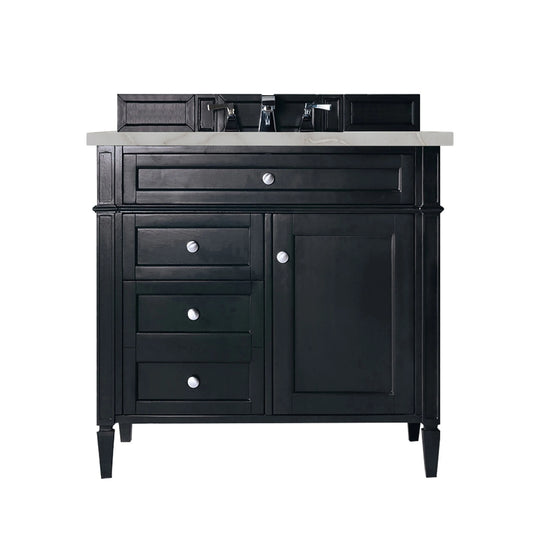 Brittany 36" Single Vanity, Black Onyx w/ 3 CM Victorian Silver Silestone Top