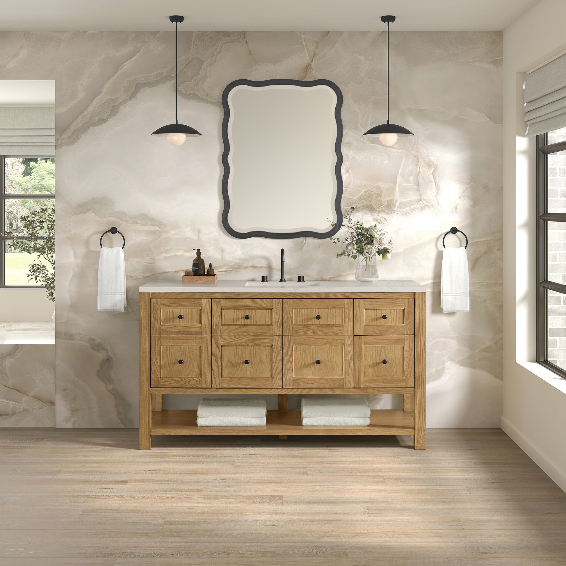 Renovate for Less Atlanta Breckenridge 60" Single Vanity, Light Natural Oak, w/ 3 CM Siberian Silestone Top
