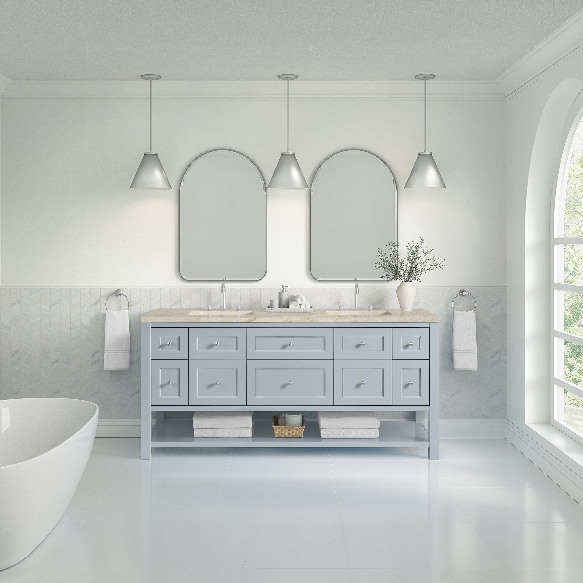 Renovate for Less Atlanta Breckenridge 72" Double Vanity, Serenity Blue, w/ 3 CM Tajnar Eclos Top