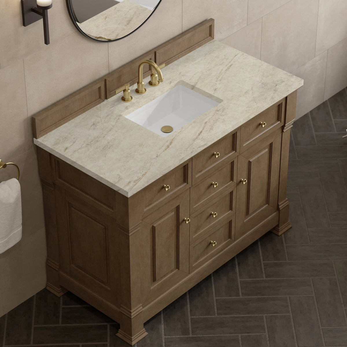 Brookfield 48" Single Vanity, Pecan, w/ 3 CM Tajnar Eclos Top