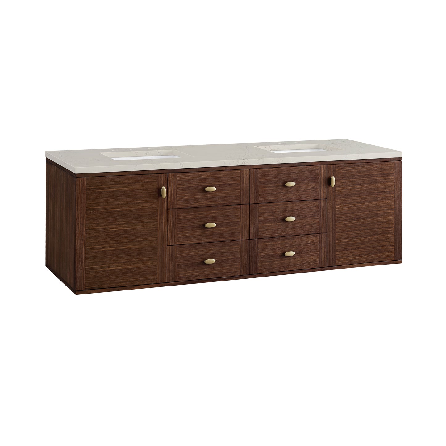 Renovate for Less Atlanta Amberly 72" Double Vanity, Mid-Century Walnut, w/ 3 CM Siberian Silestone Top