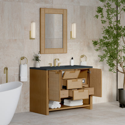 Renovate for Less Atlanta Solene 48" Single Vanity, Seaside Oak, w/ 3 CM Charcoal Soapstone Quartz Top