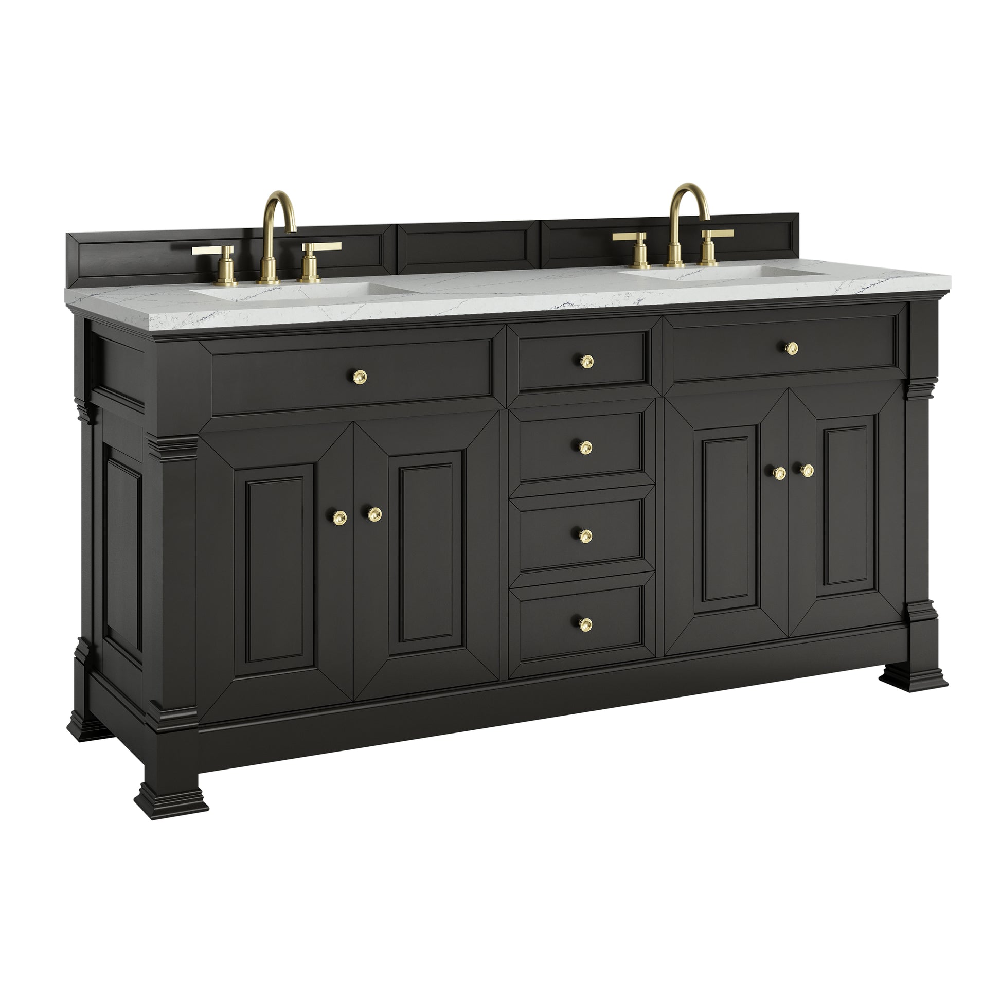 Renovate for Less Atlanta Brookfield 72" Double Vanity, Black Onyx w/ 3 CM Ethereal Noctis Silestone Top w/ FreePower Wireless Charger