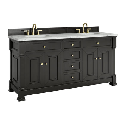 Renovate for Less Atlanta Brookfield 72" Double Vanity, Black Onyx w/ 3 CM Ethereal Noctis Silestone Top w/ FreePower Wireless Charger