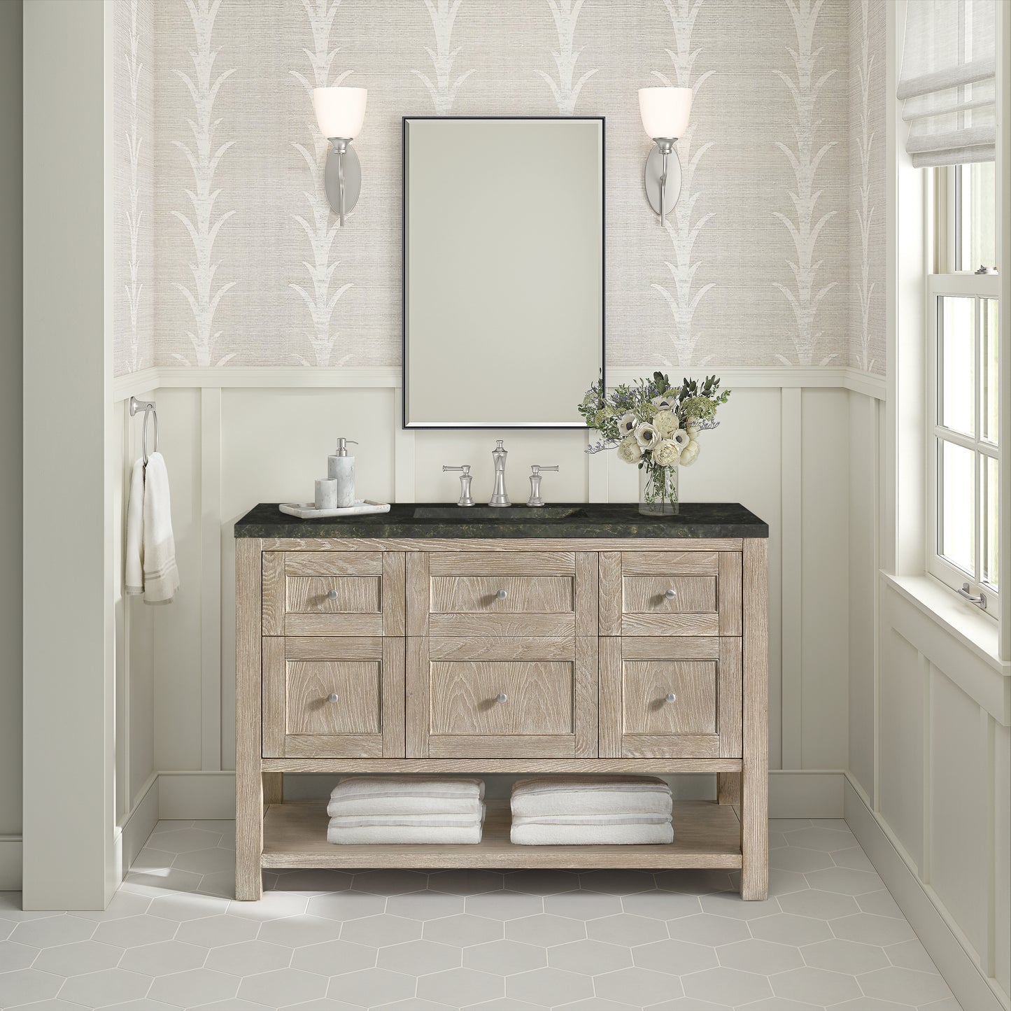 Renovate for Less Atlanta Breckenridge 48" Single Vanity, Whitewashed Oak, w/ 3 CM Phantome Eclos Top