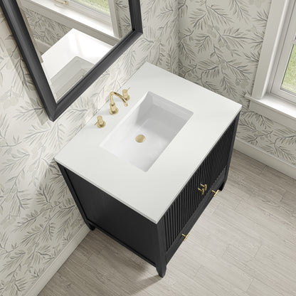 Renovate for Less Atlanta Myrrin 30" Single Vanity, Carbon Oak w/ 3 CM White Zeus Silestone Top