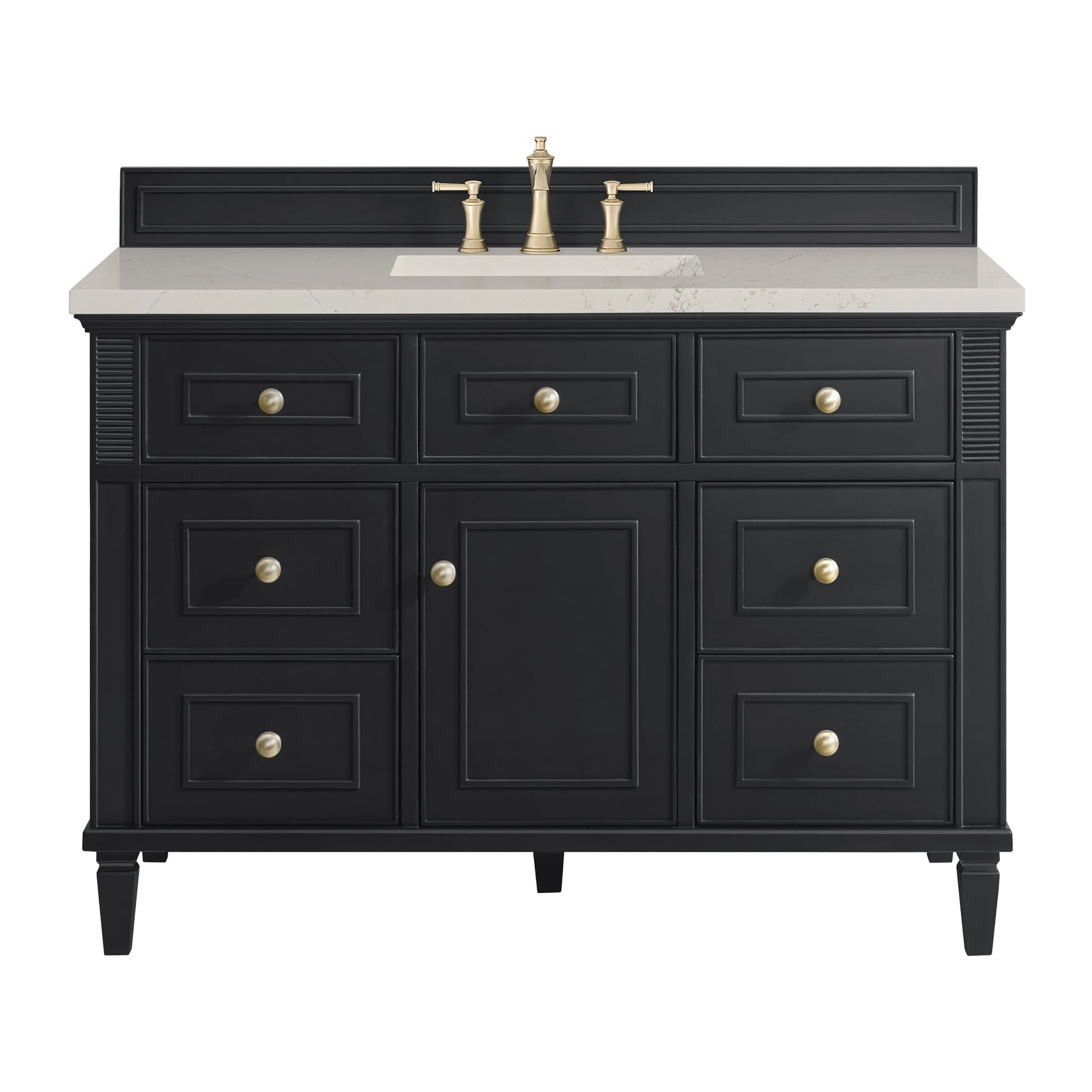 Renovate for Less Atlanta Lorelai 48" Single Vanity, Black Onyx, w/ 3 CM Siberian Silestone Top