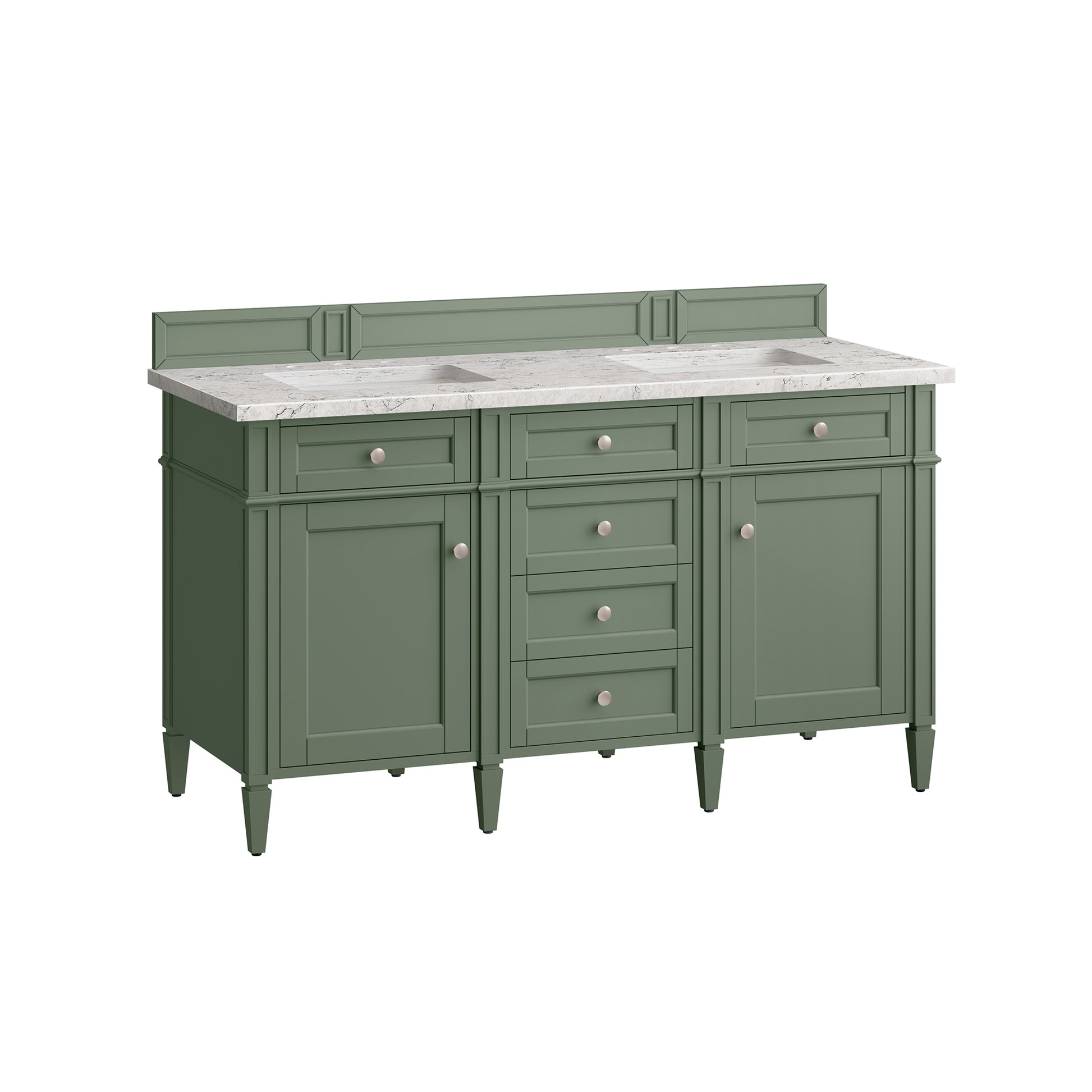 Renovate for Less Atlanta Brittany 60" Double Vanity, Smokey Celadon w/ 3 CM Eternal Jasmine Pearl Top w/FreePower Wireless Charger