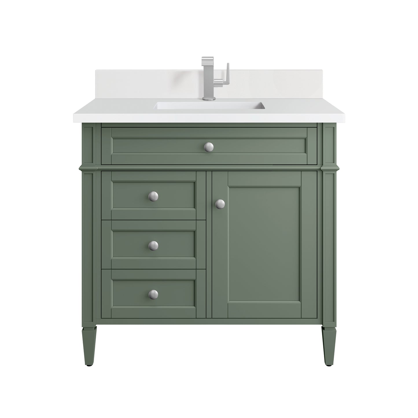 Renovate for Less Atlanta Brittany 36" Single Vanity, Smokey Celadon w/ Single Hole 3 CM White Zeus Top & Backsplash