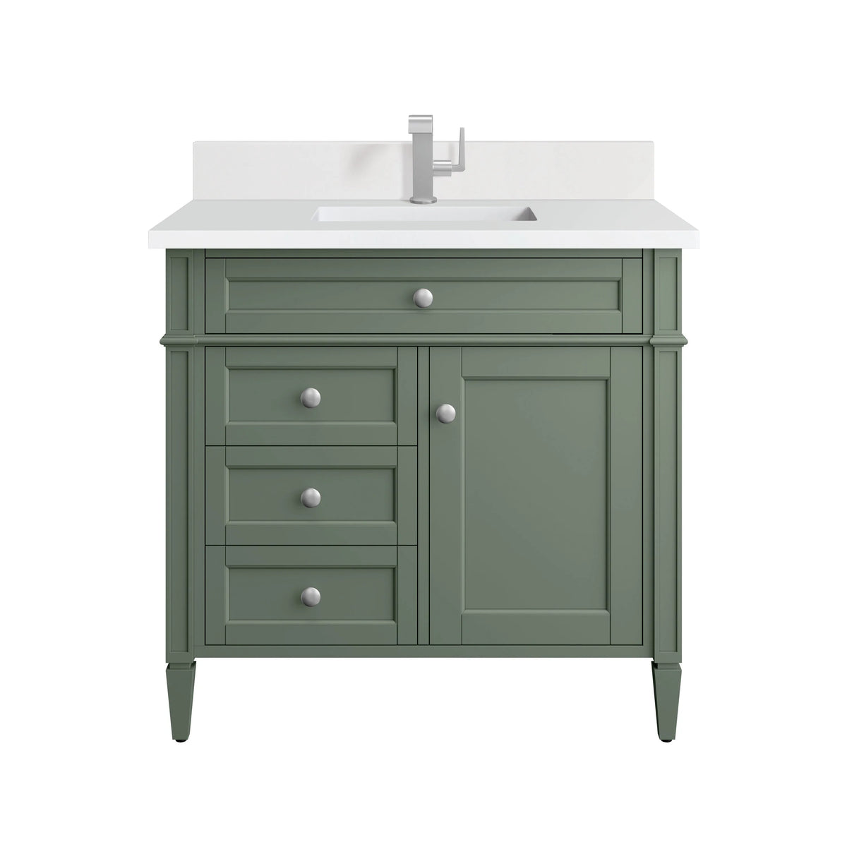 Brittany 36" Single Vanity, Smokey Celadon w/ Single Hole 3 CM White Zeus Top & Backsplash
