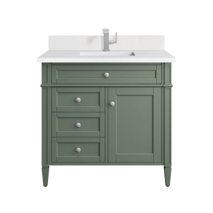 Brittany 36" Single Vanity, Smokey Celadon w/ Single Hole 3 CM White Zeus Top & Backsplash