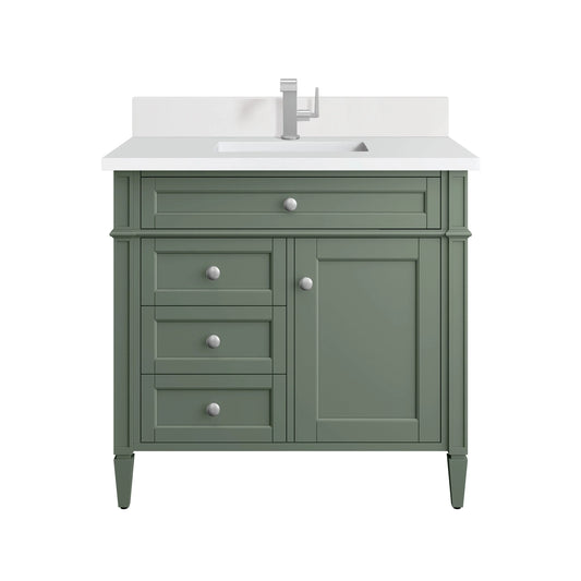 Brittany 36" Single Vanity, Smokey Celadon w/ Single Hole 3 CM White Zeus Top & Backsplash