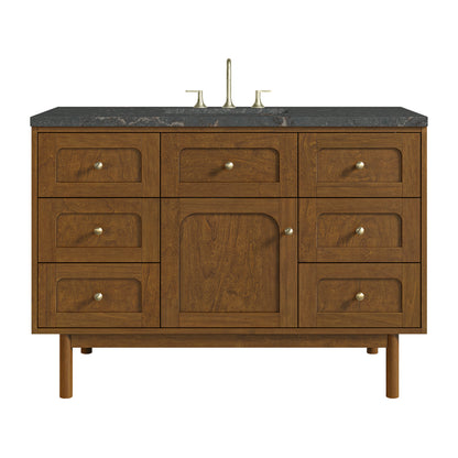 Renovate for Less Atlanta Laurent 48" Single Vanity, Honey Oak w/ 3 CM Parisien Bleu Silestone Top