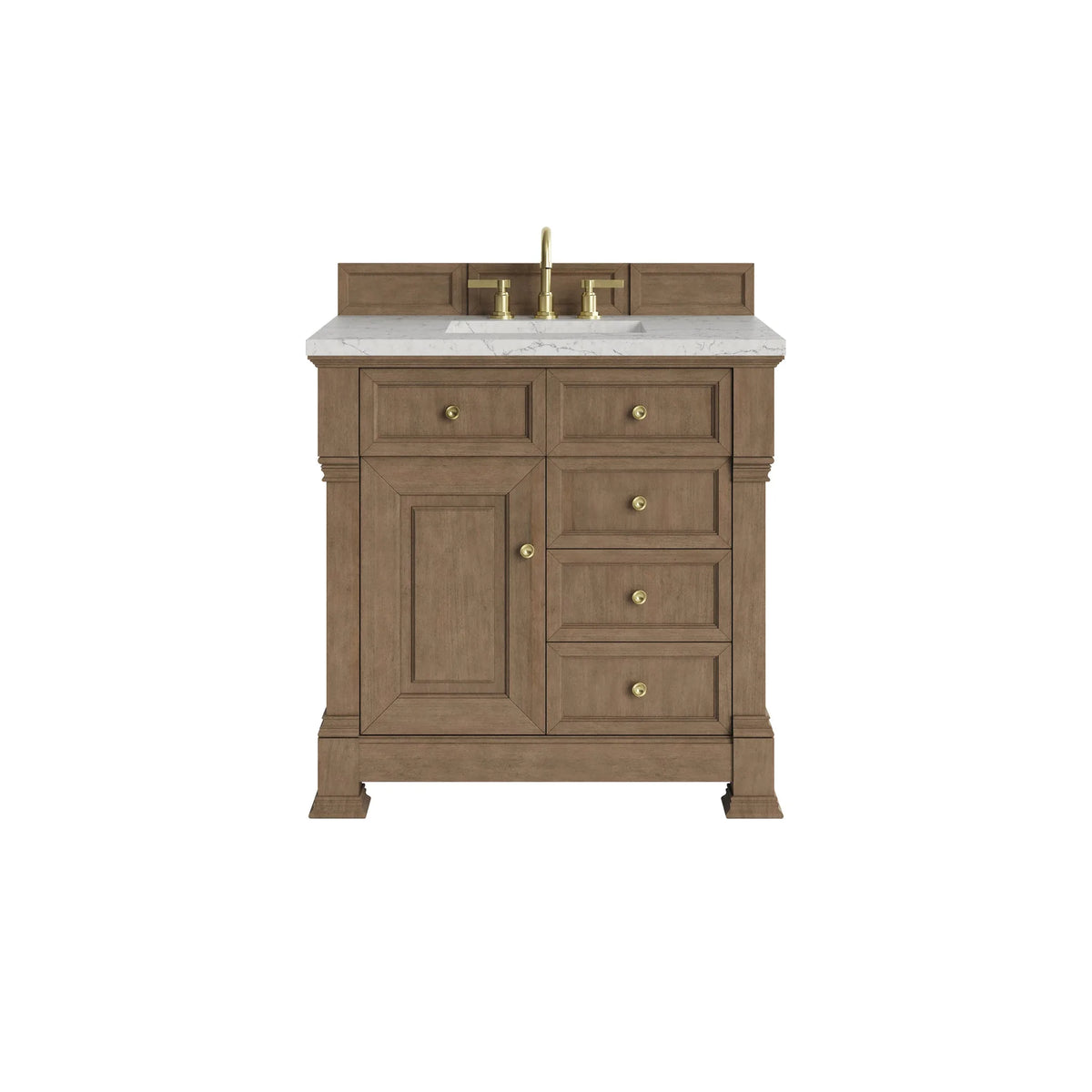 Brookfield 36" Single Vanity, Pecan w/3 CM Eternal Jasmine Pearl Silestone Top