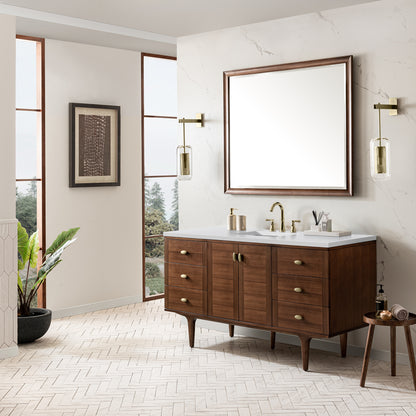 Renovate for Less Atlanta Amberly 60" Single Vanity, Mid-Century Walnut w/ 3 CM White Zeus Top