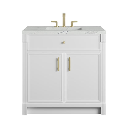 Renovate for Less Atlanta Bellshire 36" Single Vanity, Bright White w/ 3 CM Ethereal Noctis Silestone Top