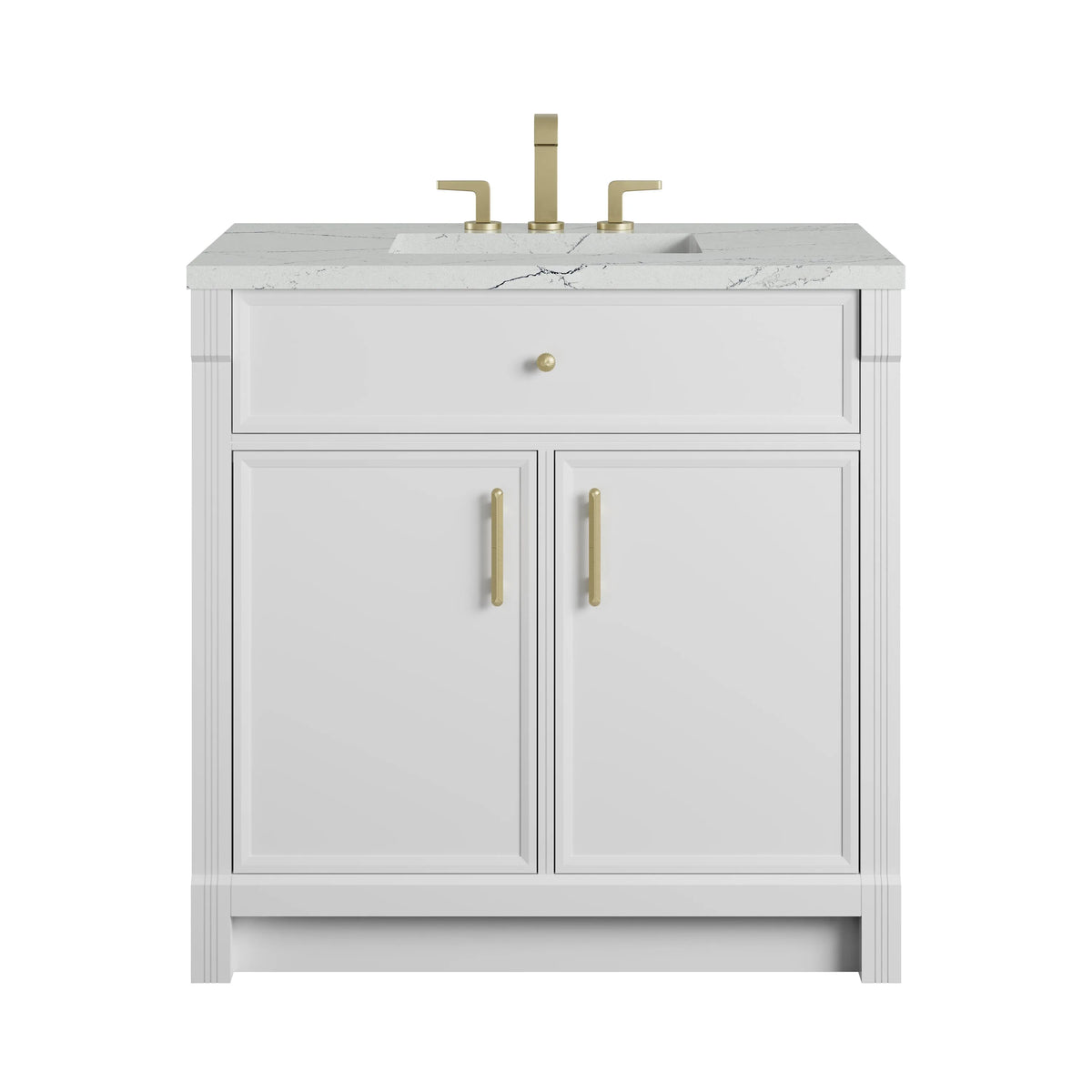 Bellshire 36" Single Vanity, Bright White w/ 3 CM Ethereal Noctis Silestone Top