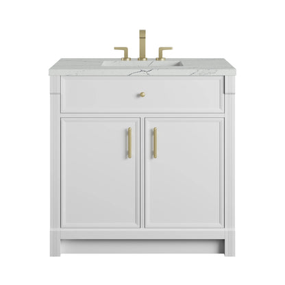 Bellshire 36" Single Vanity, Bright White w/ 3 CM Ethereal Noctis Silestone Top