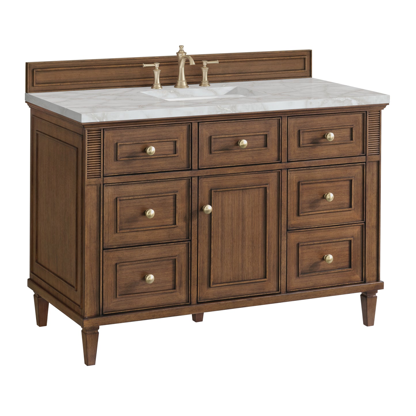 Renovate for Less Atlanta Lorelai 48" Single Vanity, Mid-Century Walnut w/ 3 CM Victorian Silver Silestone Top