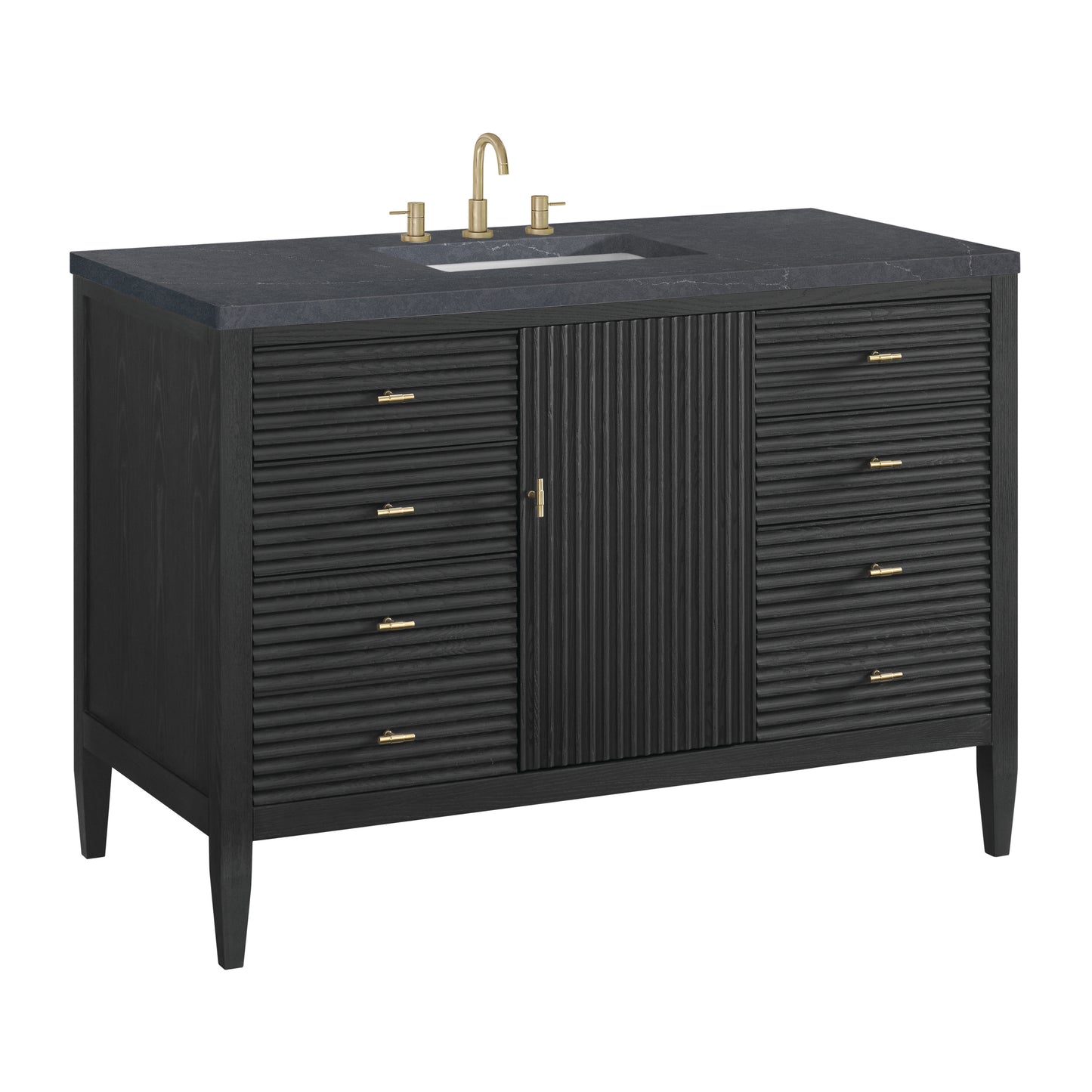 Renovate for Less Atlanta Myrrin 48" Single Vanity, Carbon Oak w/ 3 CM Charcoal Soapstone Silestone Top