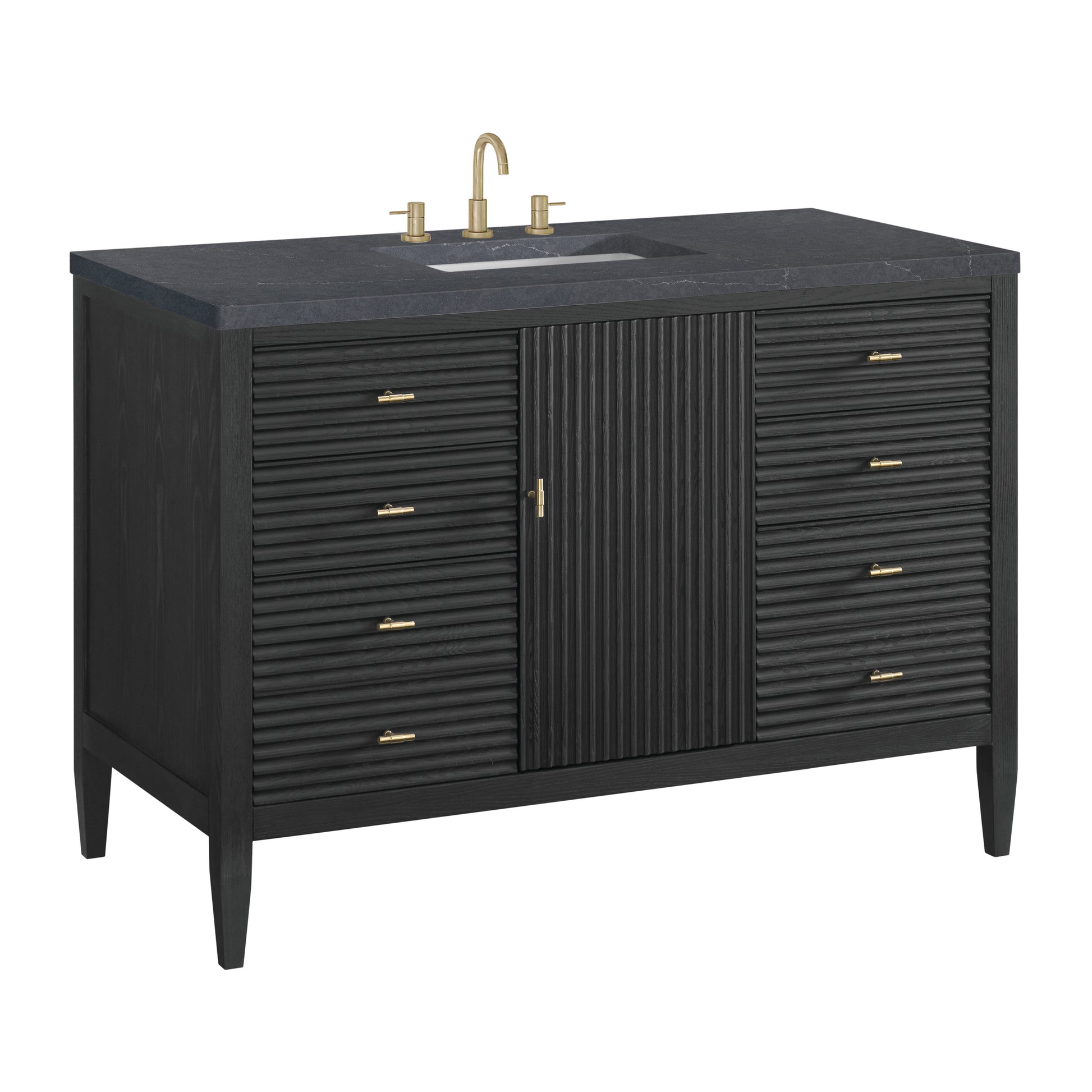 Renovate for Less Atlanta Myrrin 48" Single Vanity, Carbon Oak w/ 3 CM Charcoal Soapstone Silestone Top