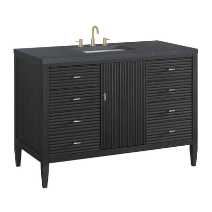 Renovate for Less Atlanta Myrrin 48" Single Vanity, Carbon Oak w/ 3 CM Charcoal Soapstone Silestone Top