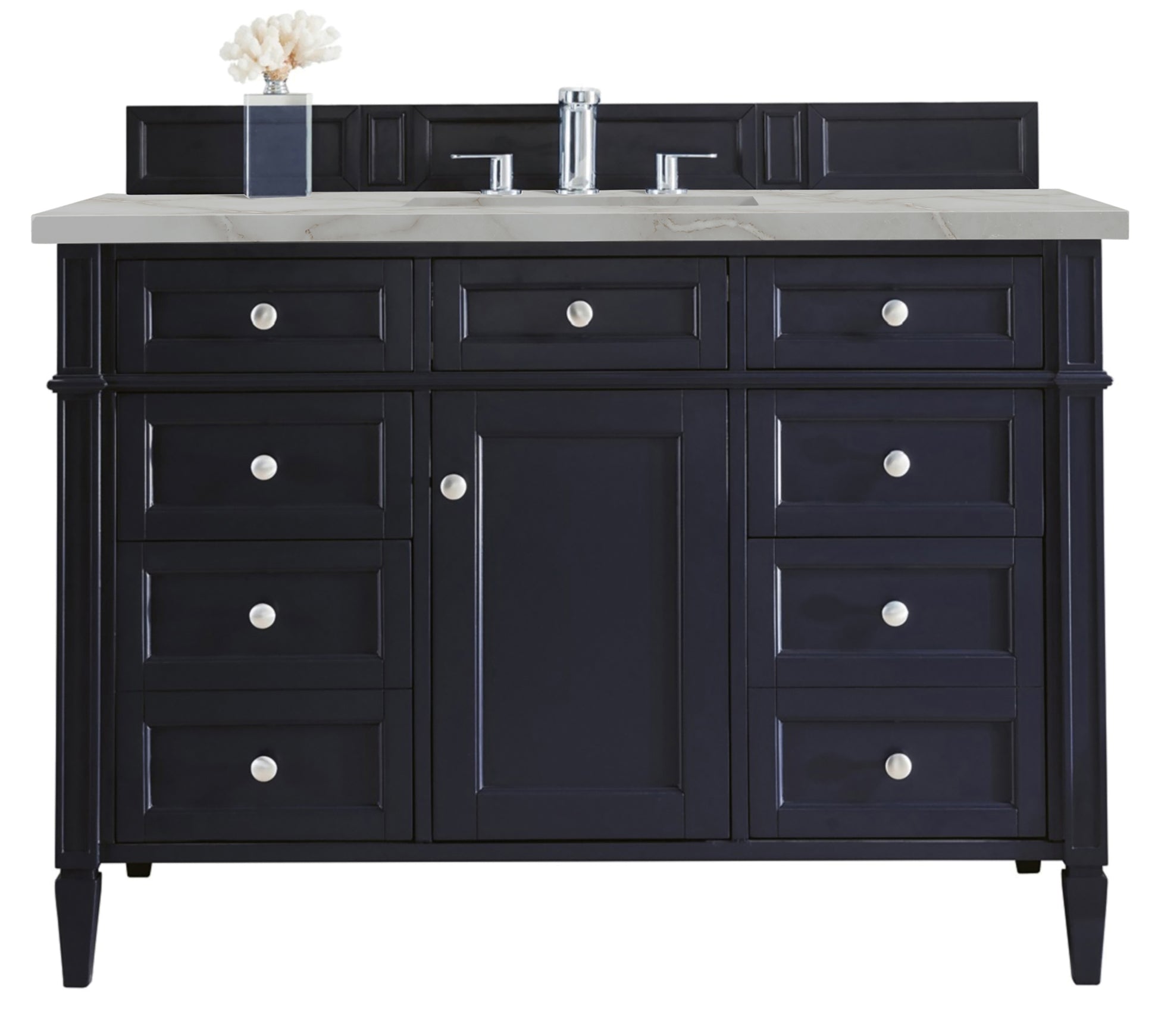 Renovate for Less Atlanta Brittany 48" Single Vanity, Victory Bleu w/ 3 CM Victorian Silver Silestone Top