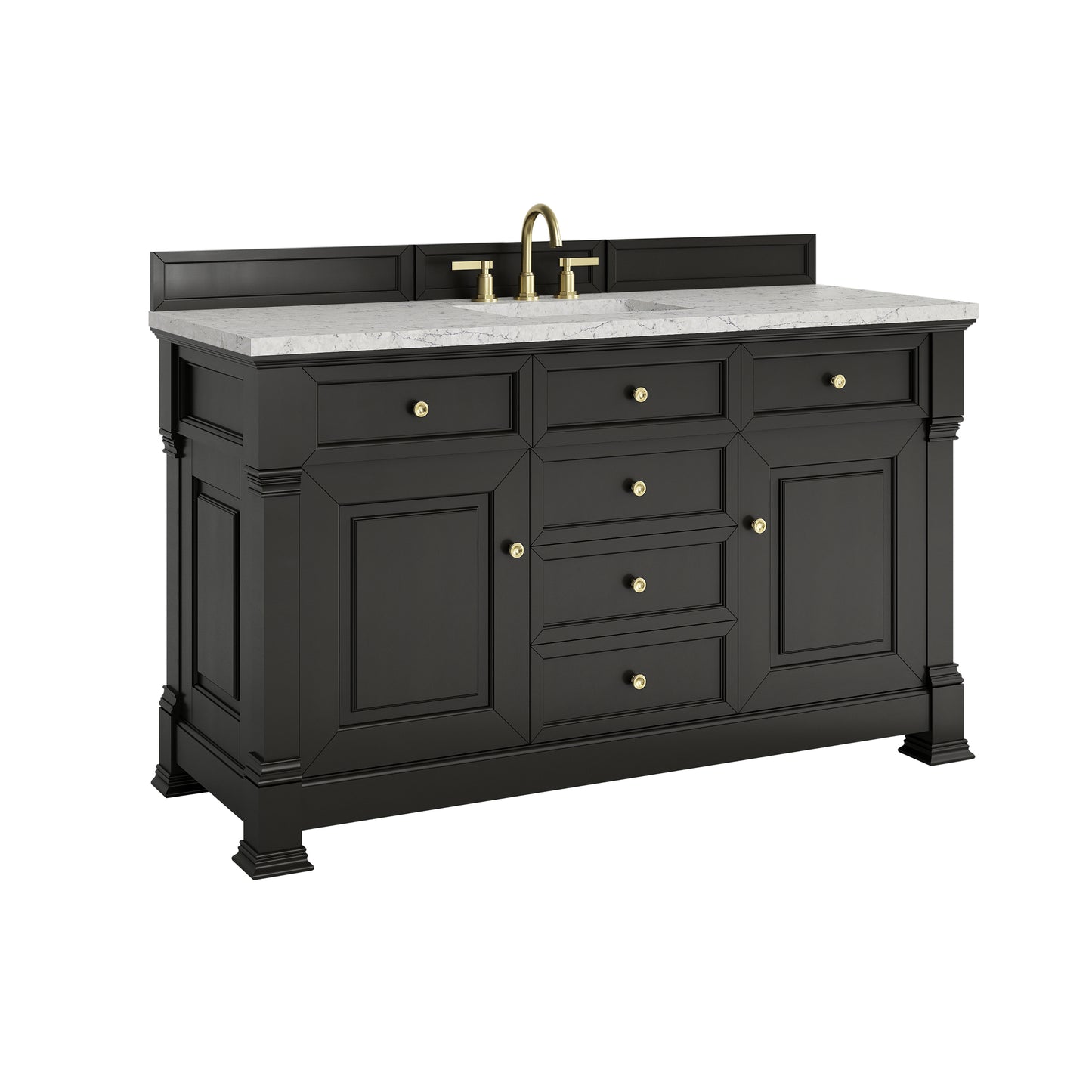 Renovate for Less Atlanta Brookfield 60" Single Vanity, Black Onyx w/3CM Eternal Jasmine Pearl Silestone Top w/ FreePower Wireless Charger