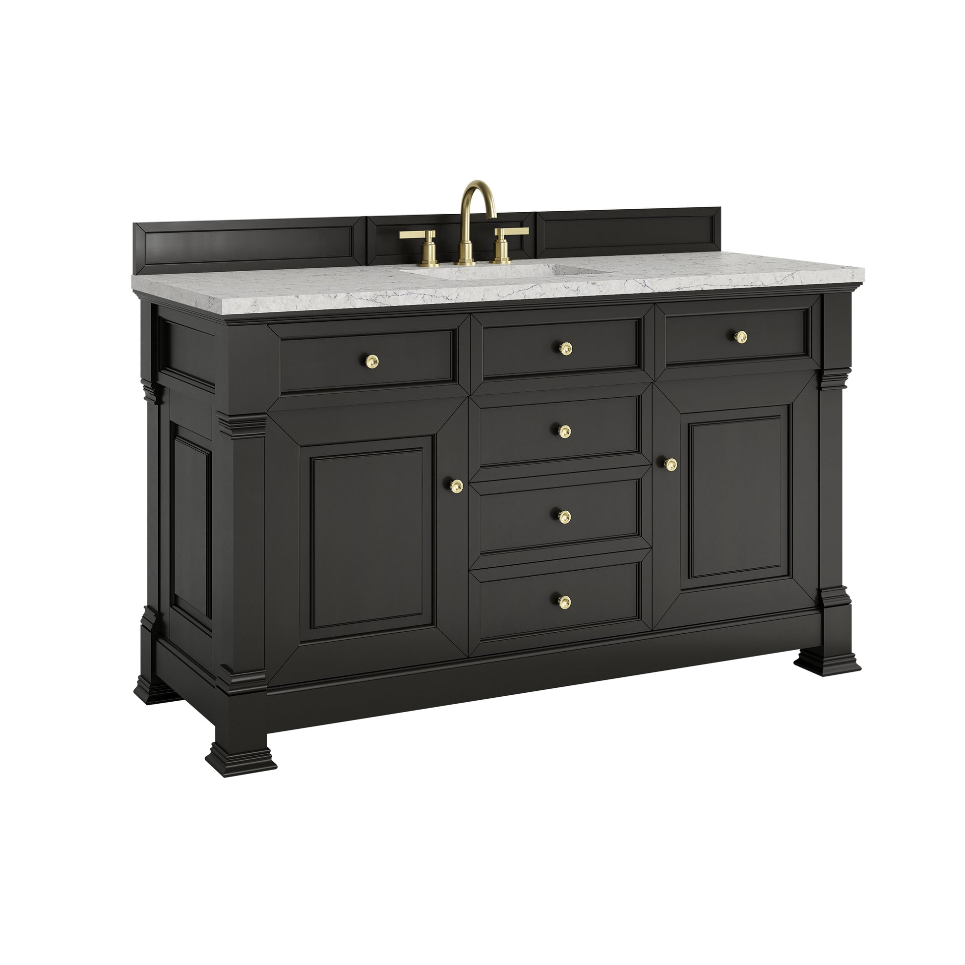 Renovate for Less Atlanta Brookfield 60" Single Vanity, Black Onyx w/3CM Eternal Jasmine Pearl Silestone Top w/ FreePower Wireless Charger