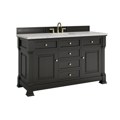 Renovate for Less Atlanta Brookfield 60" Single Vanity, Black Onyx w/3CM Eternal Jasmine Pearl Silestone Top w/ FreePower Wireless Charger
