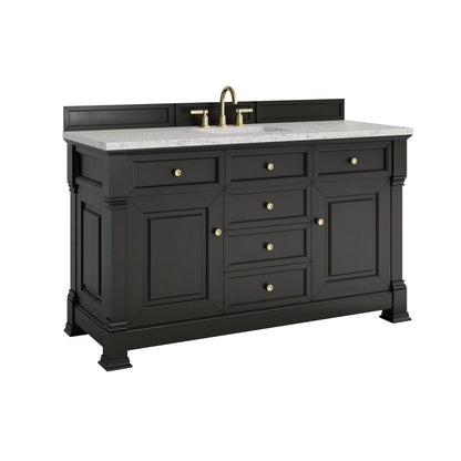 Brookfield 60" Single Vanity, Black Onyx w/3CM Eternal Jasmine Pearl Silestone Top w/ FreePower Wireless Charger