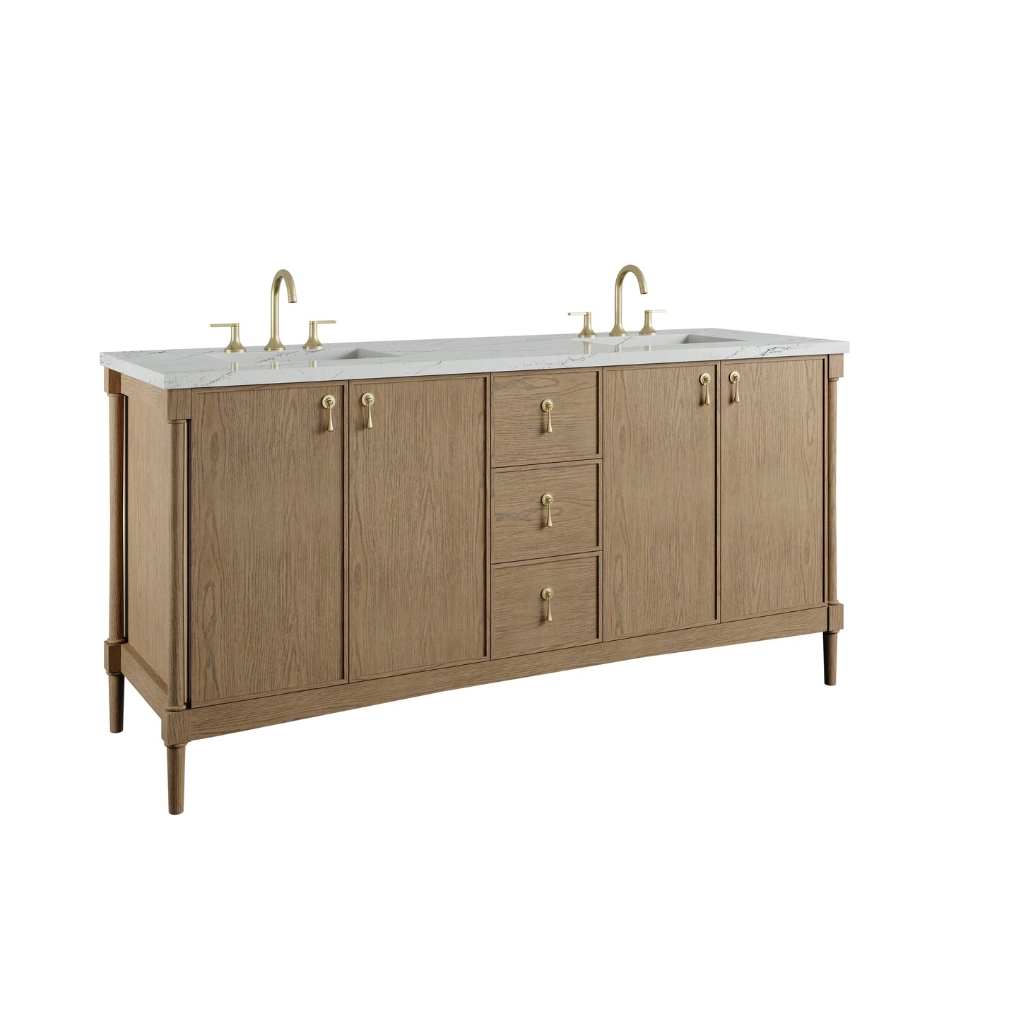 Renovate for Less Atlanta Kinnsden 72" Double Vanity, Weathered Oak w/ 3 CM Ethereal Noctis Silestone Top w/FreePower Wireless Charger