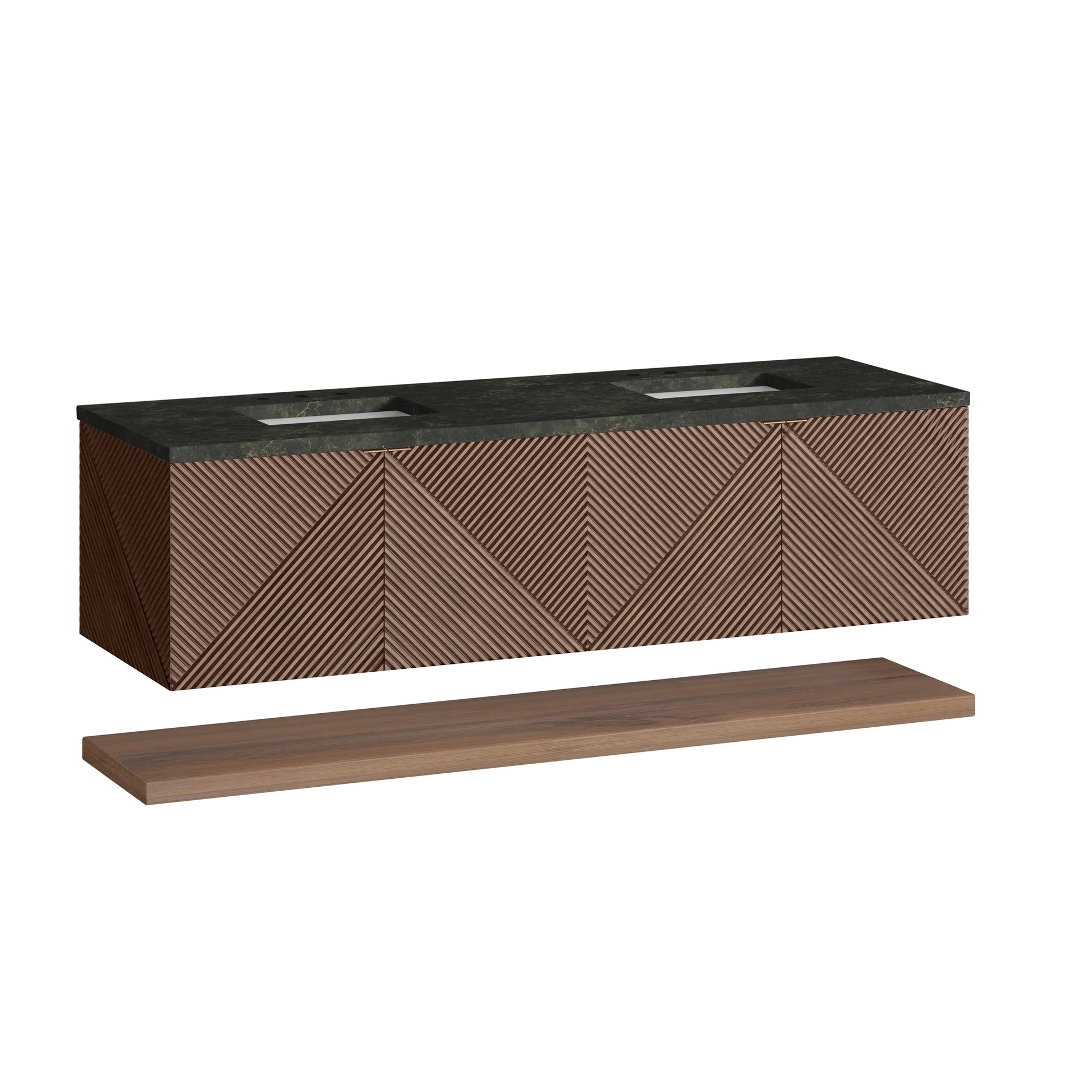 Renovate for Less Atlanta Marcello 72" Double Vanity, Chestnut, w/ 3 CM Phantome Eclos Top