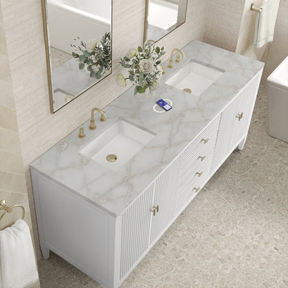Renovate for Less Atlanta Myrrin 72" Double Vanity, Bright White w/ 3 CM Victorian Silver Silestone Top w/FreePower Wireless Charger