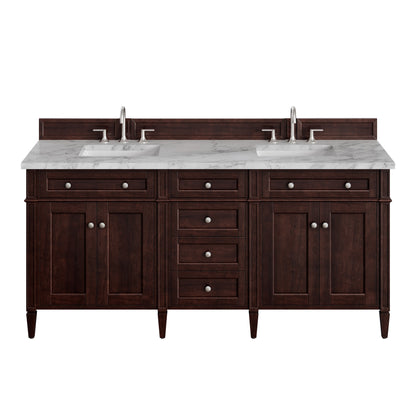 Renovate for Less Atlanta Brittany 72" Double Vanity, Burnished Mahogany w/ 3 CM Carrara Marble Top