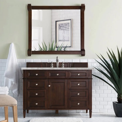 Brittany 48" Single Vanity, Burnished Mahogany w/ 3 CM Victorian Silver Silestone Top w/FreePower Wireless Charger