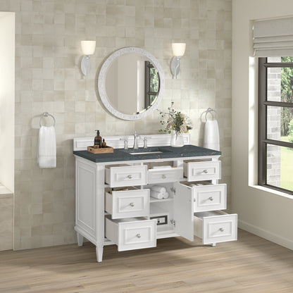 Renovate for Less Atlanta Lorelai 48" Single Vanity, Bright White w/ 3 CM Parisien Bleu Silestone Top