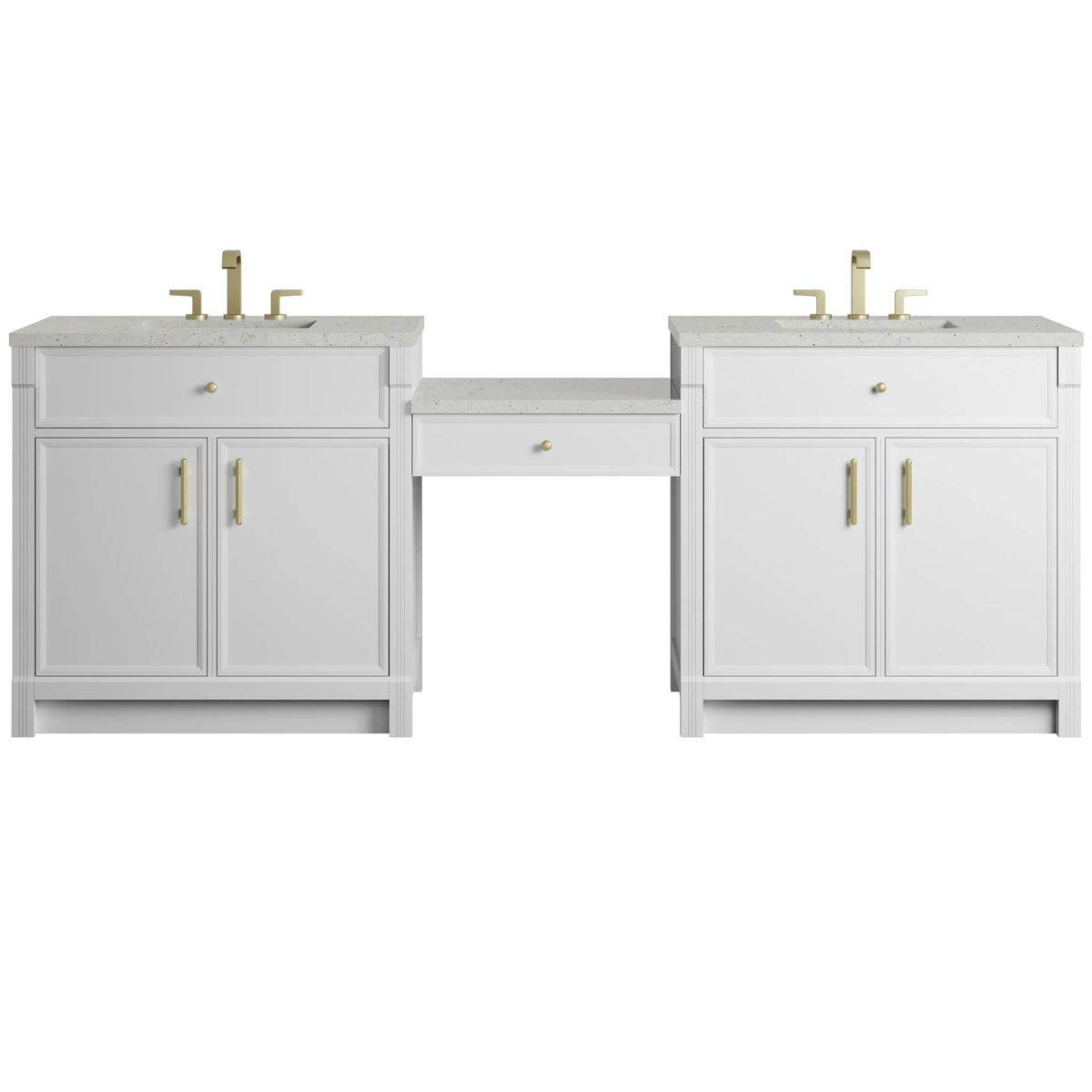 Bellshire 96" Dual Vanity Set with 24" Make-Up Counter, Bright White w/3 cm Lime Delight Silestone Top