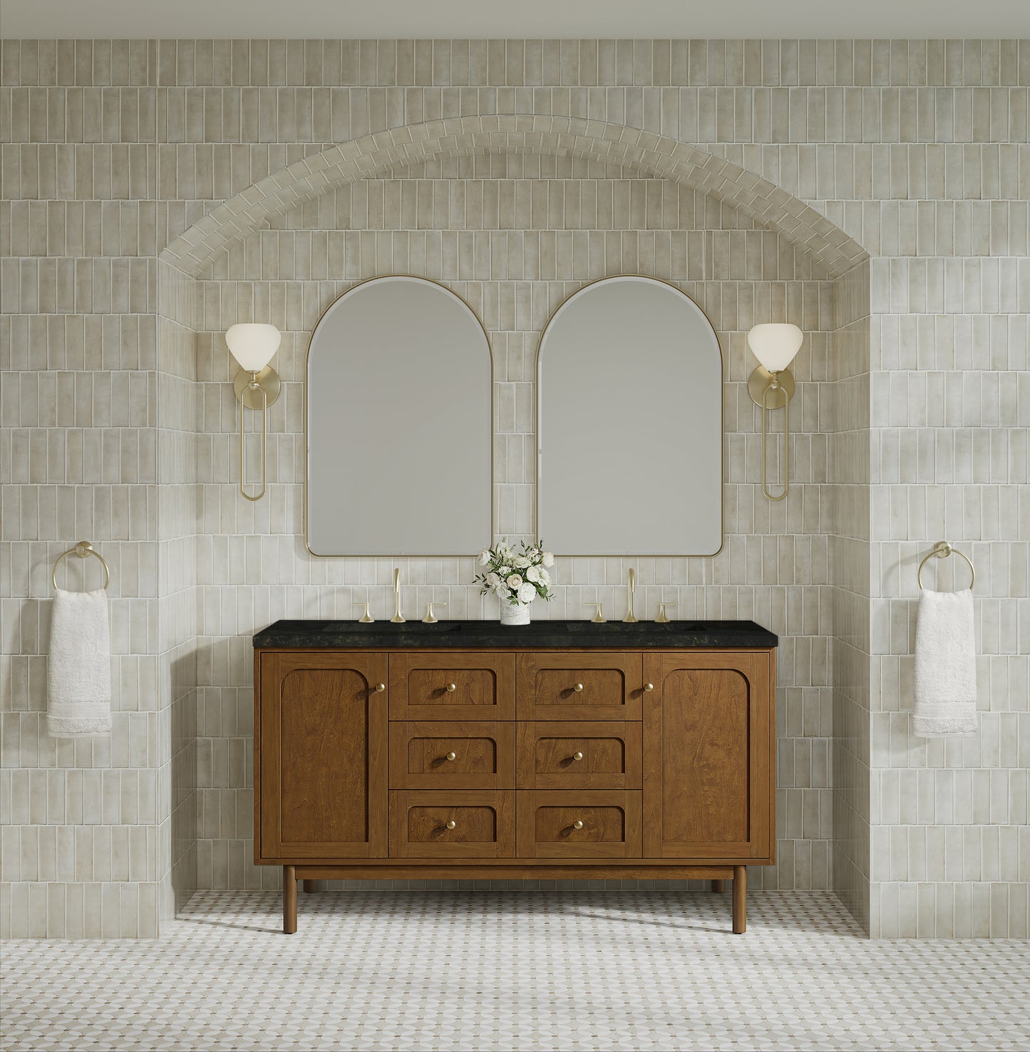 Renovate for Less Atlanta Laurent 60" Double Vanity, Honey Oak w/ 3 CM Phantome Eclos Top